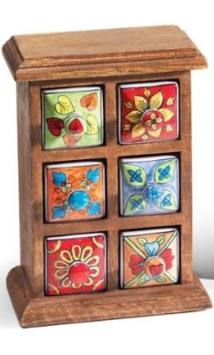 Sixteen Drawer Ceramic Spice Chest Made From Mango Wood Fairly