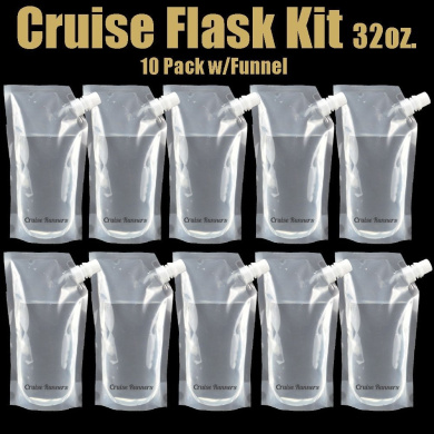 Set includes: 1 pcs - 32 oz. /& 1 pcs - 8 oz. 235 ml 2 pcs - 16 oz. 940 ml 470 ml YISAMA Rum Runner Flasks Cruise Kit soft flasks plus a small funnel