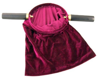 Velvet Church Tithe Offering Bag With Wooden Handles, Maroon, 29cm by