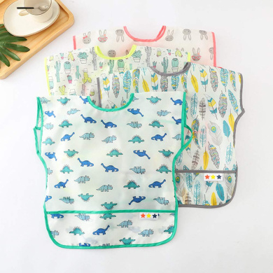 Happy Cherry Unisex Baby Waterproof Bibs Set with Long Sleeves Washable Stain and Odor Resistant Bib