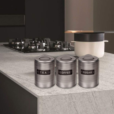 Canister Set Nea Tea Sugar 3pc Jar Tin Container Stainless Steel Storage Cream
